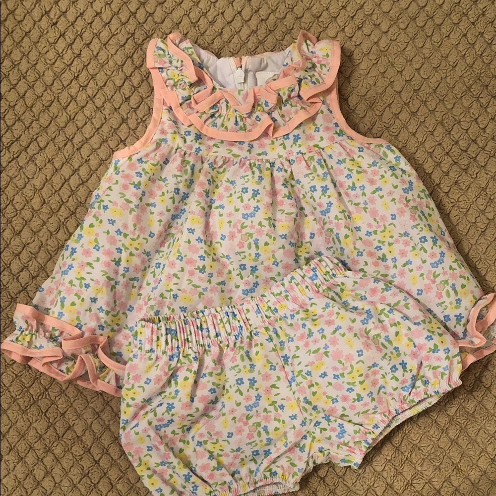 Baby Pink Floral Ruffle Dress with Matching Bloomers
